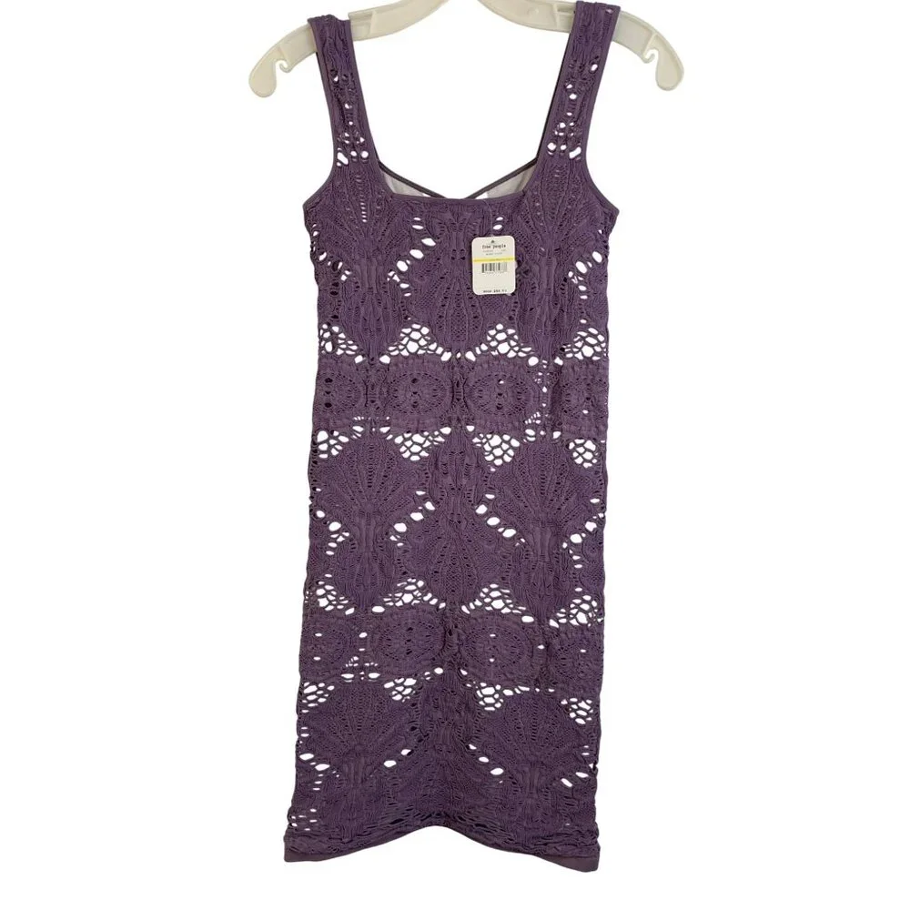 New Free People Intimately Crochet  Sun Dress M/L Violet Bodycon 8228 Mini - Picture 8 of 8